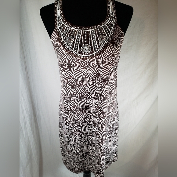 INC International Concepts Jeweled Beaded Collar Brown Sleeveless Dress Sz S - Picture 2 of 12
